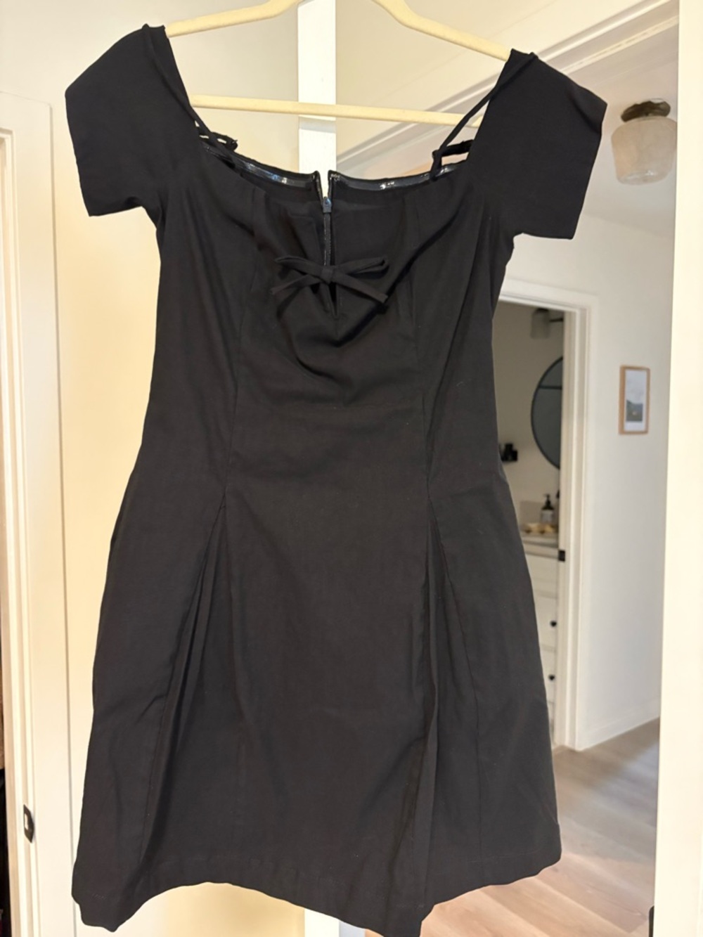 Maeve Black Off-Shoulder Fit-and-Flare Mini Dress
